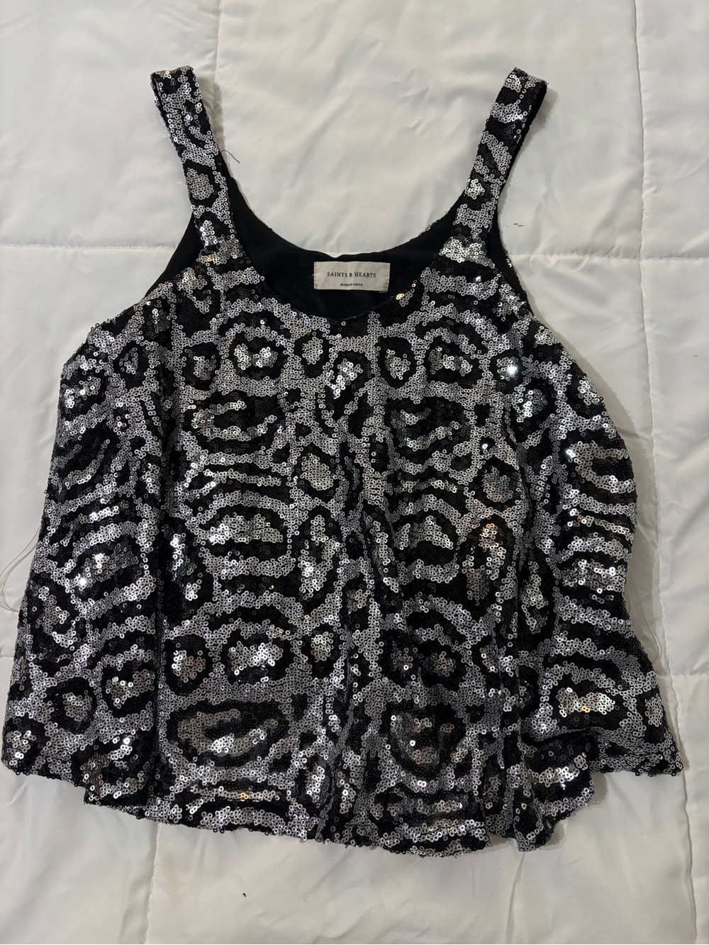 Saints & Hearts Black Sequin Animal-Print Tank